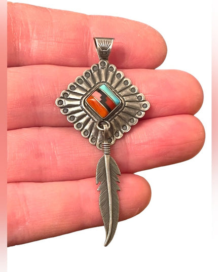 Vintage Carolyn Pollack Southwestern sterling necklace pendant stone inlay