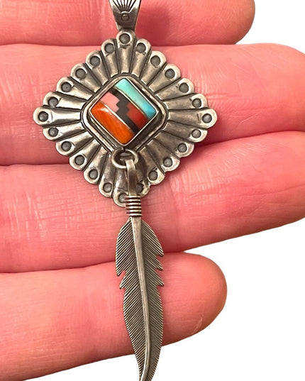Vintage Carolyn Pollack Southwestern sterling necklace pendant stone inlay