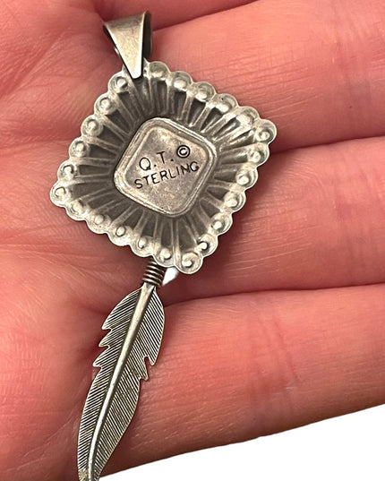 Vintage Carolyn Pollack Southwestern sterling necklace pendant stone inlay