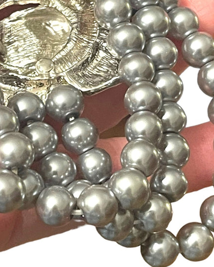 Vintage 1980s High quality faux silver rhinestone pearl stretchy flower bracelet