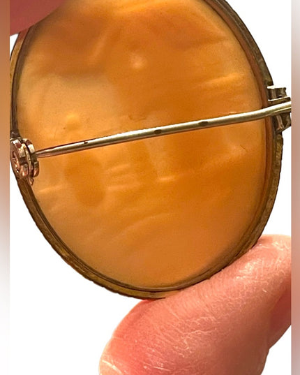 Antique Carved shell CAMEO Rebecca Gold filled pendant brooch Victorian