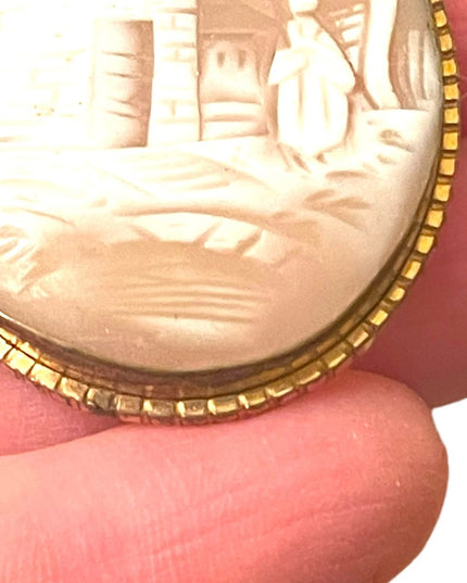 Antique Carved shell CAMEO Rebecca Gold filled pendant brooch Victorian
