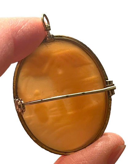 Antique Carved shell CAMEO Rebecca Gold filled pendant brooch Victorian