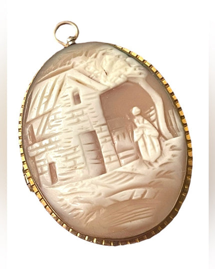 Antique Carved shell CAMEO Rebecca Gold filled pendant brooch Victorian