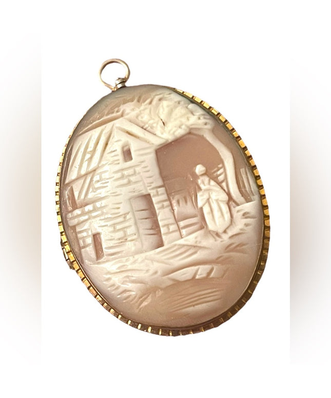 Antique Carved shell CAMEO Rebecca Gold filled pendant brooch Victorian