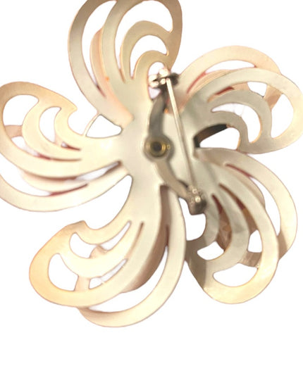 Vintage 1960s Orange Large fancy metal enameled flower brooch