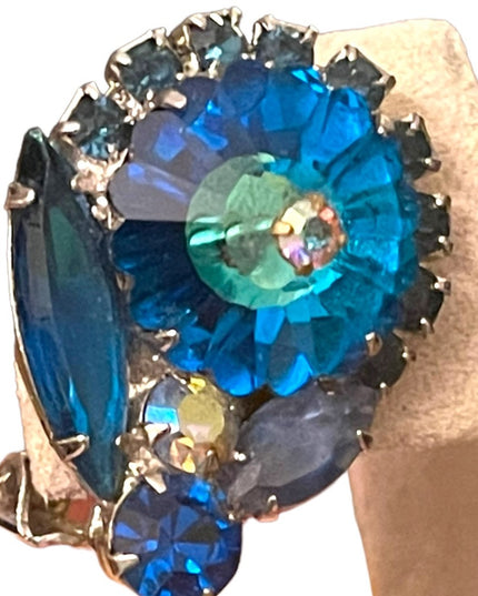 Vintage Capri Blue Rivoli Glass Juliana fancy D&E clip on esrrings