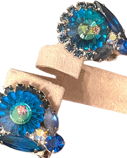 Vintage Capri Blue Rivoli Glass Juliana fancy D&E clip on esrrings
