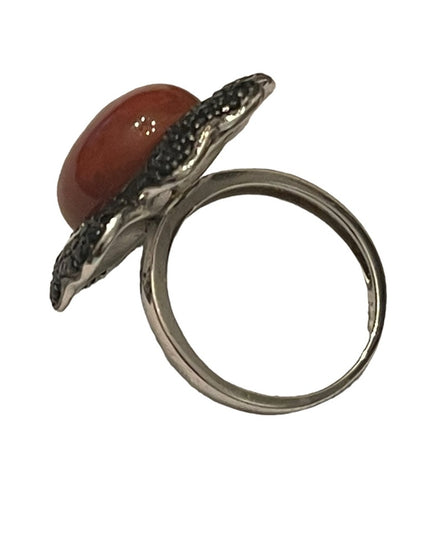 Lovely Stunning Black Onyx & Carnelian LG sterling silver 925 flower ring