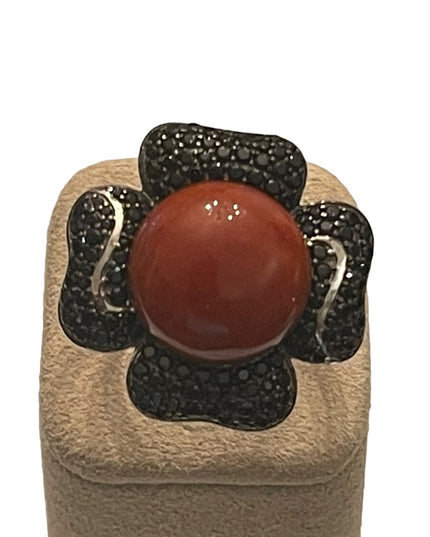 Lovely Stunning Black Onyx & Carnelian LG sterling silver 925 flower ring