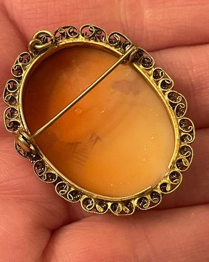 Stunning Large vintage hand carved shell Cameo brooch pendant Gold filled GF