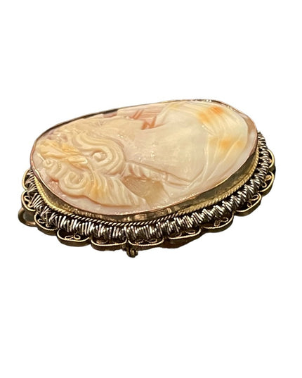 Stunning Large vintage hand carved shell Cameo brooch pendant Gold filled GF