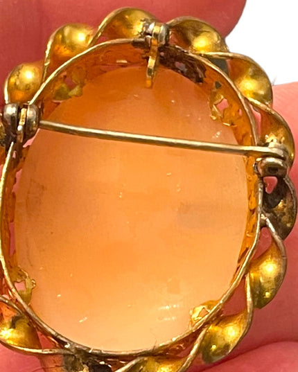 Antique gold filled Hand carved shell cameo brooch twisted ornate brooch pendant