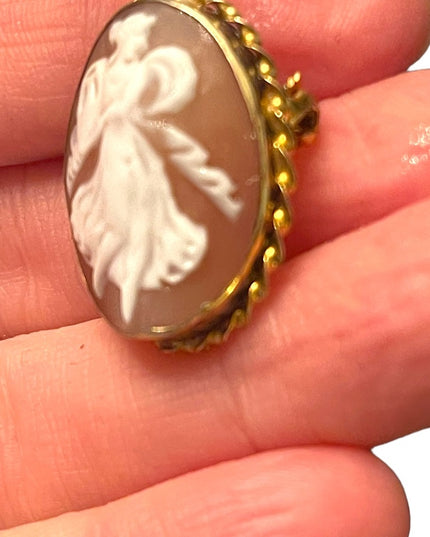 Vintage 1950s Sterling silver 925 gold plt Italy walking angel carved Cameo
