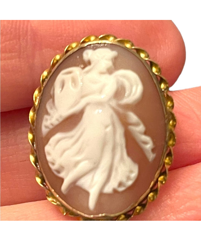 Vintage 1950s Sterling silver 925 gold plt Italy walking angel carved Cameo