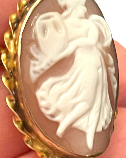 Vintage 1950s Sterling silver 925 gold plt Italy walking angel carved Cameo