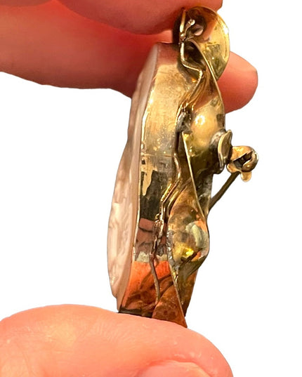 Antique gold filled LG hand carved Shell cameo brooch Rebecca at the well