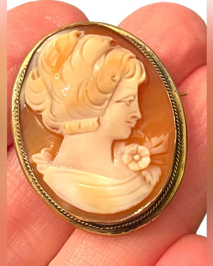 Lovely vintage sterling gold filled cerved shell CAMEO brooch pendant lady RF