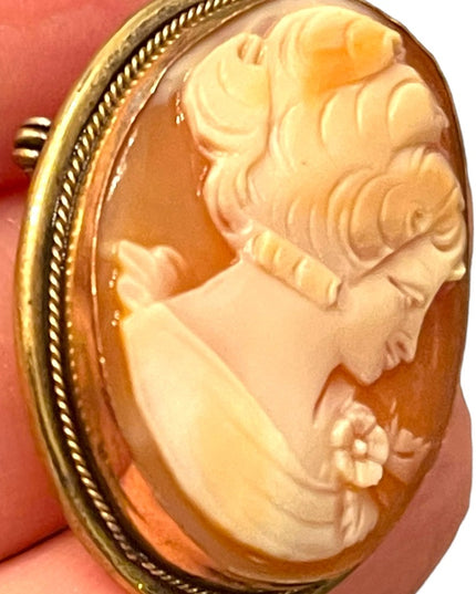 Lovely vintage sterling gold filled cerved shell CAMEO brooch pendant lady RF