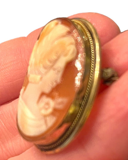 Lovely vintage sterling gold filled cerved shell CAMEO brooch pendant lady RF