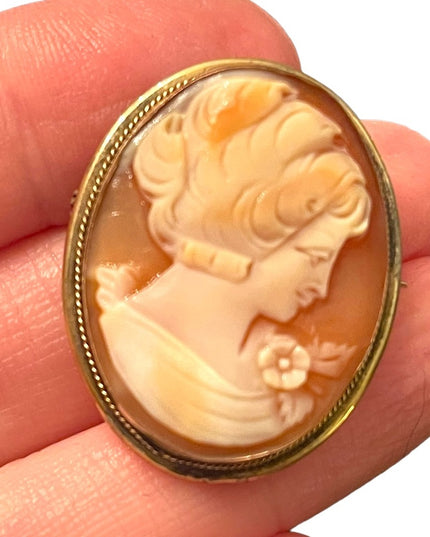 Lovely vintage sterling gold filled cerved shell CAMEO brooch pendant lady RF