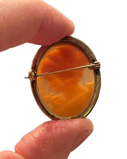 Lovely vintage sterling gold filled cerved shell CAMEO brooch pendant lady RF