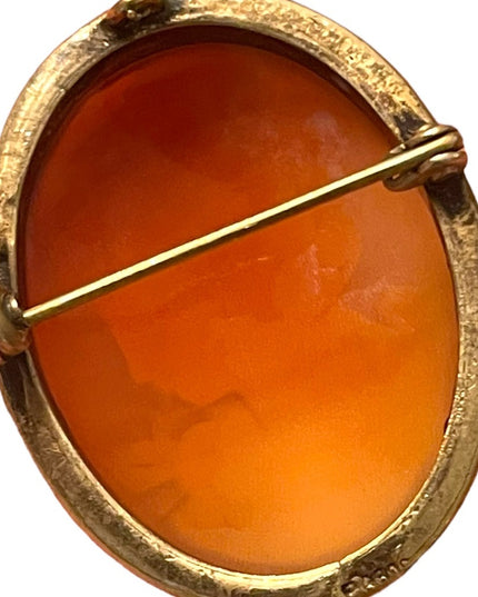 Lovely vintage sterling gold filled cerved shell CAMEO brooch pendant lady RF