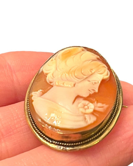Lovely vintage sterling gold filled cerved shell CAMEO brooch pendant lady RF