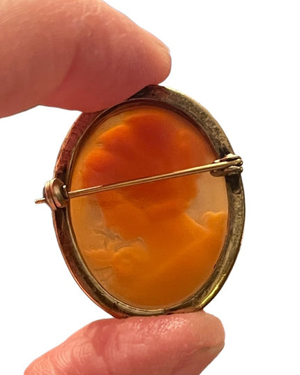 Lovely vintage sterling gold filled cerved shell CAMEO brooch pendant lady RF