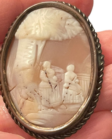 Large Antique Art deco victorian pinchbeck frame carved shell cameo brooch