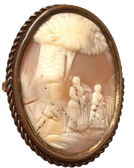 Large Antique Art deco victorian pinchbeck frame carved shell cameo brooch