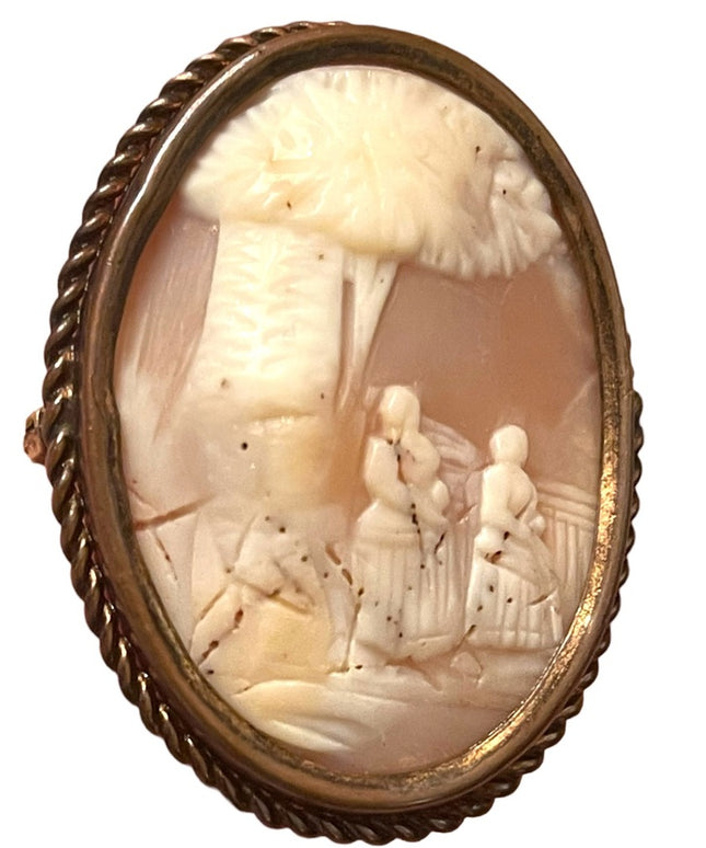 Large Antique Art deco victorian pinchbeck frame carved shell cameo brooch