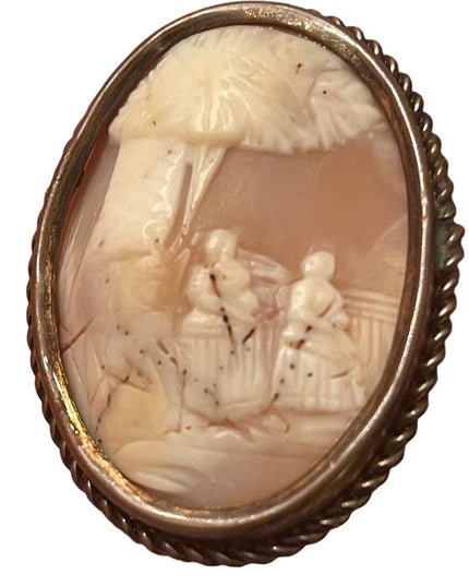 Large Antique Art deco victorian pinchbeck frame carved shell cameo brooch