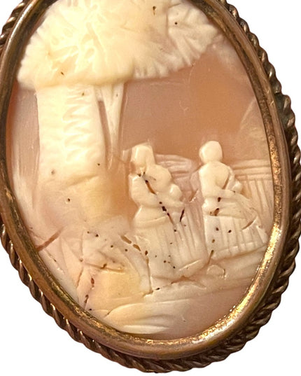 Large Antique Art deco victorian pinchbeck frame carved shell cameo brooch