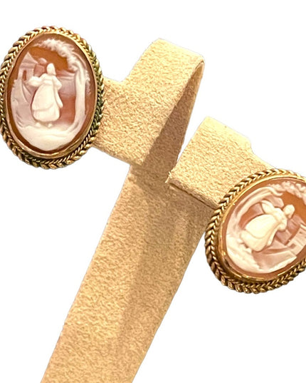 Vintage carved 12k Gold filled screw back CAMEO shell earrings