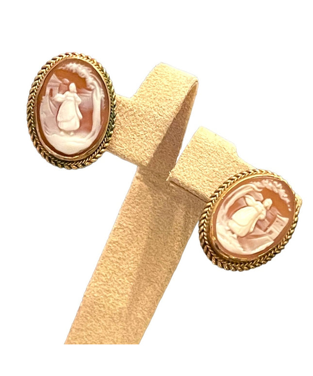 Vintage carved 12k Gold filled screw back CAMEO shell earrings