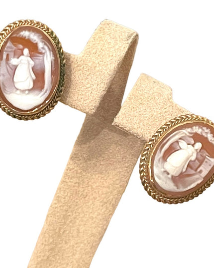 Vintage carved 12k Gold filled screw back CAMEO shell earrings