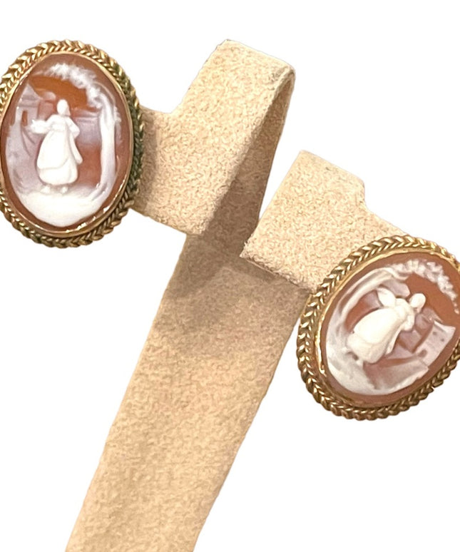 Vintage carved 12k Gold filled screw back CAMEO shell earrings