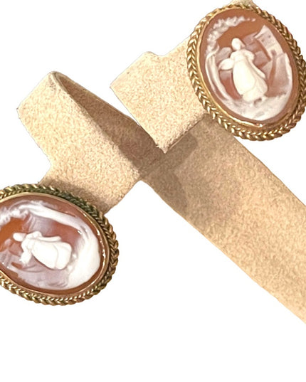 Vintage carved 12k Gold filled screw back CAMEO shell earrings