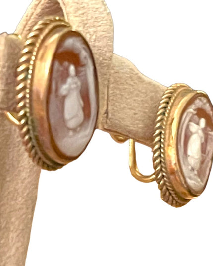 Vintage carved 12k Gold filled screw back CAMEO shell earrings