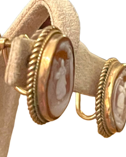 Vintage carved 12k Gold filled screw back CAMEO shell earrings