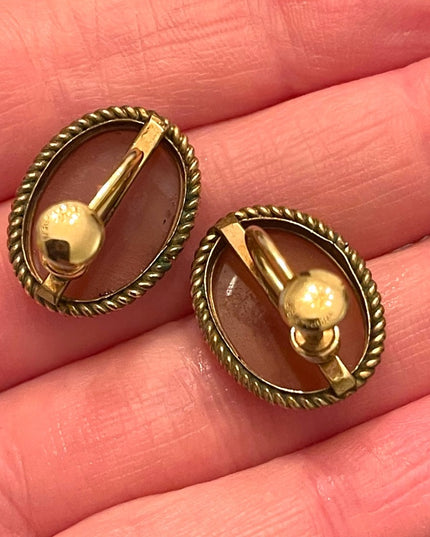 Vintage carved 12k Gold filled screw back CAMEO shell earrings