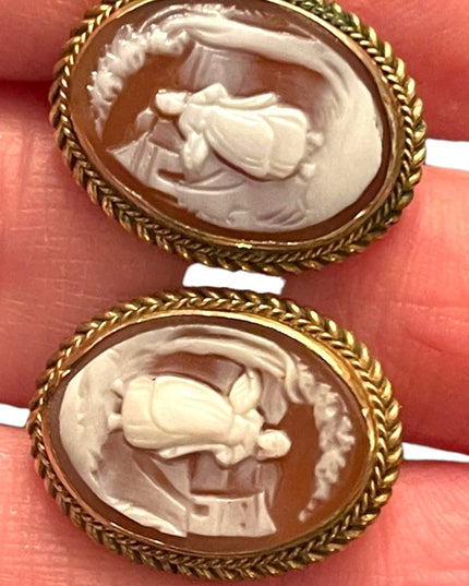 Vintage carved 12k Gold filled screw back CAMEO shell earrings