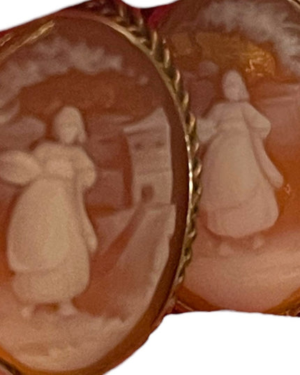 Vintage carved 12k Gold filled screw back CAMEO shell earrings