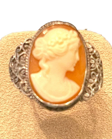 Vintage Sterling silver 925 Italy Hand made filagree CAMEO shell ring