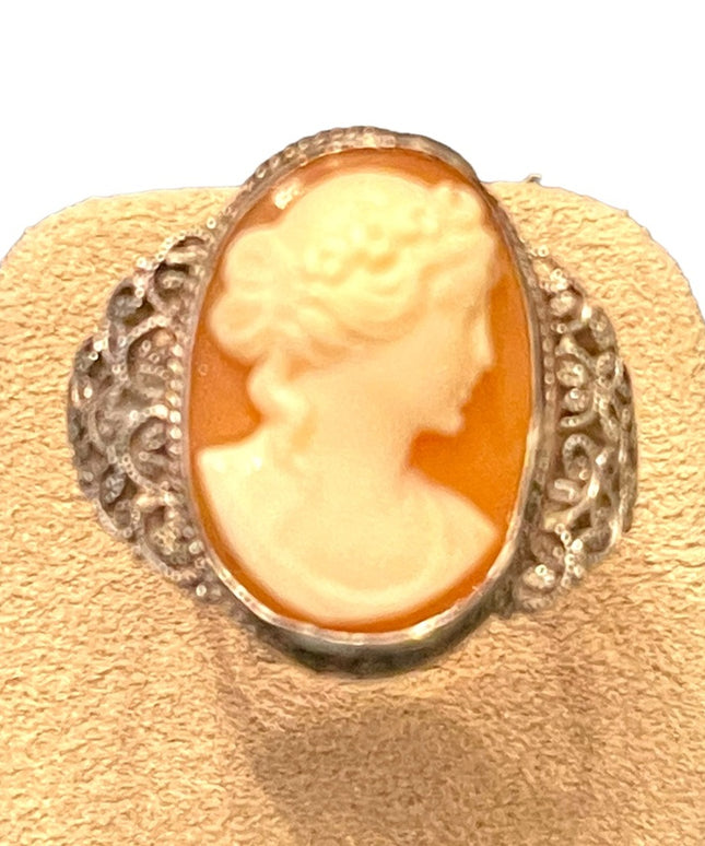 Vintage Sterling silver 925 Italy Hand made filagree CAMEO shell ring