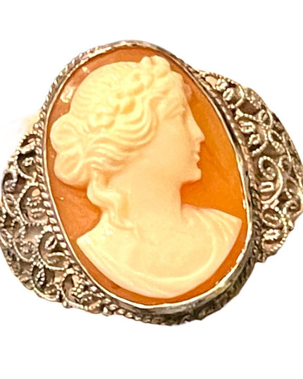 Vintage Sterling silver 925 Italy Hand made filagree CAMEO shell ring