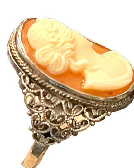 Vintage Sterling silver 925 Italy Hand made filagree CAMEO shell ring