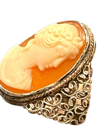 Vintage Sterling silver 925 Italy Hand made filagree CAMEO shell ring