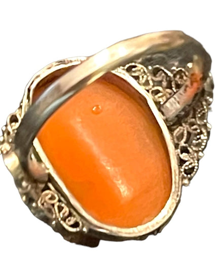 Vintage Sterling silver 925 Italy Hand made filagree CAMEO shell ring